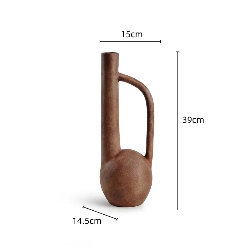 Afralia™ Geometric Stoneware Vase Vintage Art Craft Home Decor Ornaments