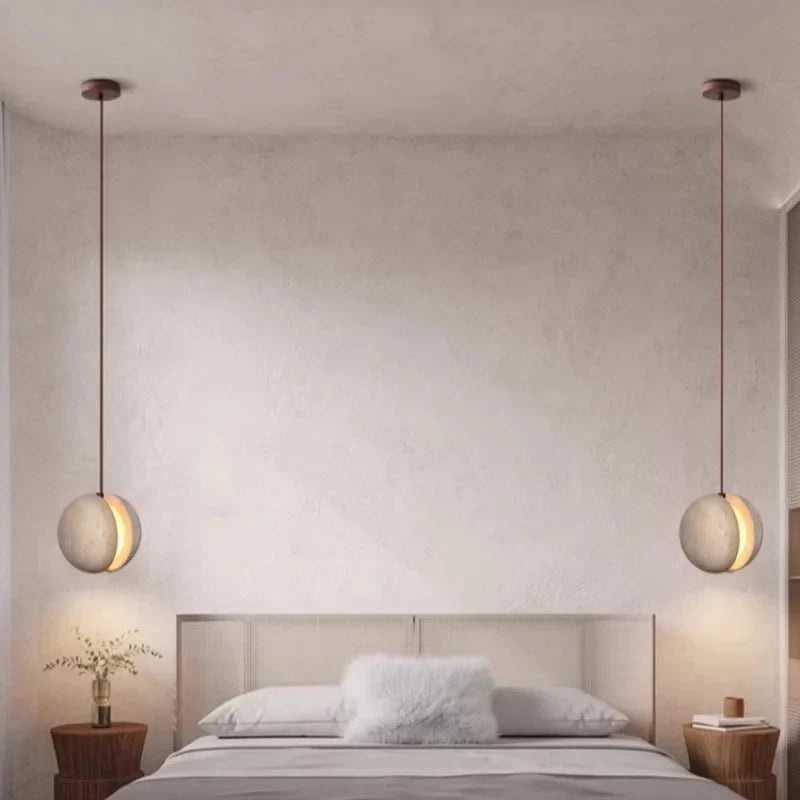 Afralia™ Travertine LED Pendant Lights: Natural Stone Creative Design for Living Room & Bedroom