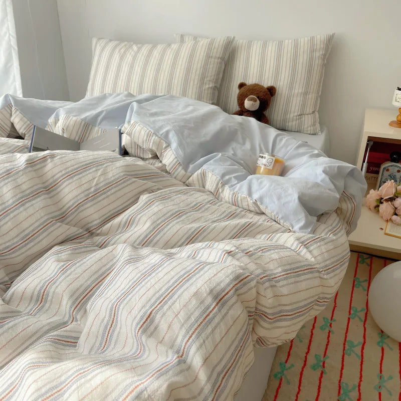 Afralia™ Cozy Cotton Grid Bedding Sets for Student Dorms - Queen/King Bedclothes