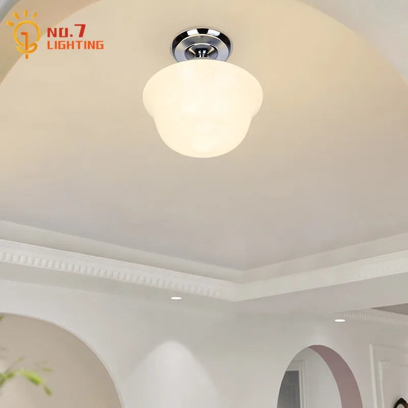Afralia™ Cream Glass Pendant Lights LED E27 Retro Hanging Lamp for Bedroom, Kitchen, Restaurant