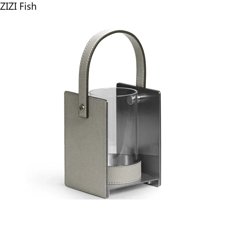 Afralia™ Leather Glass Vase Plant Pot Artificial Flowers Floral Room Decor