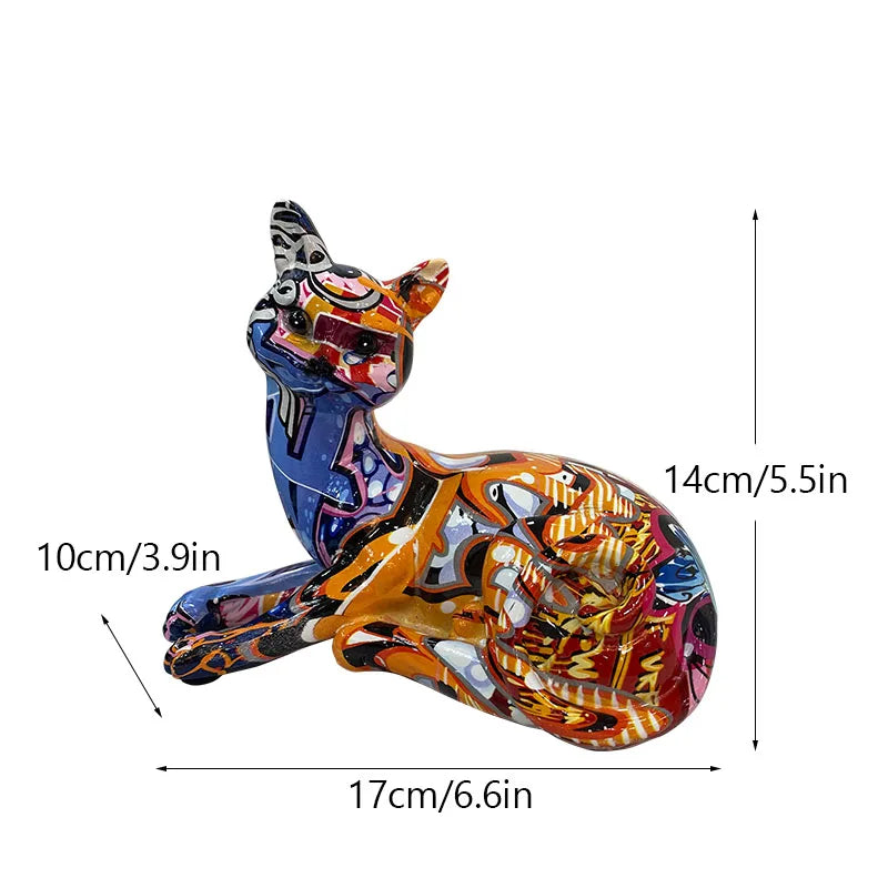 Afralia™ Resin Graffiti Cat Ornaments: Creative Animal Figurines for Home Decor