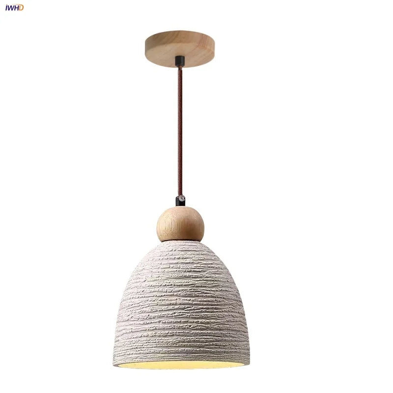 Afralia™ Modern Wood Cement Stone LED Pendant Light Fixture for Home Decor