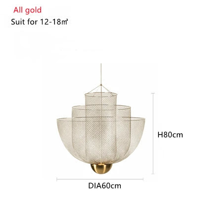 Afralia™ Gold Mesh Grid Ceiling Chandelier: Dimmable LED Indoor Lighting