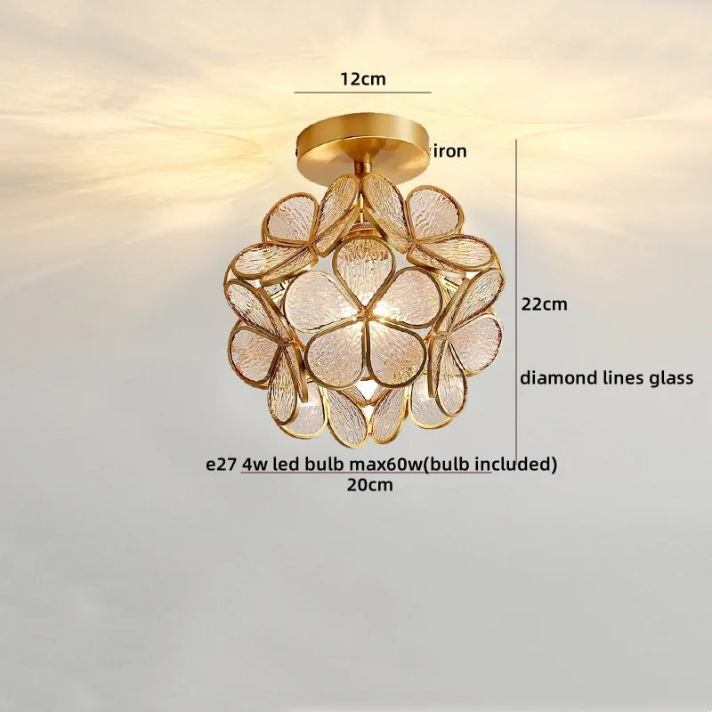 Afralia™ Nordic Flower Ball LED Ceiling Lights Copper Glass Chandelier