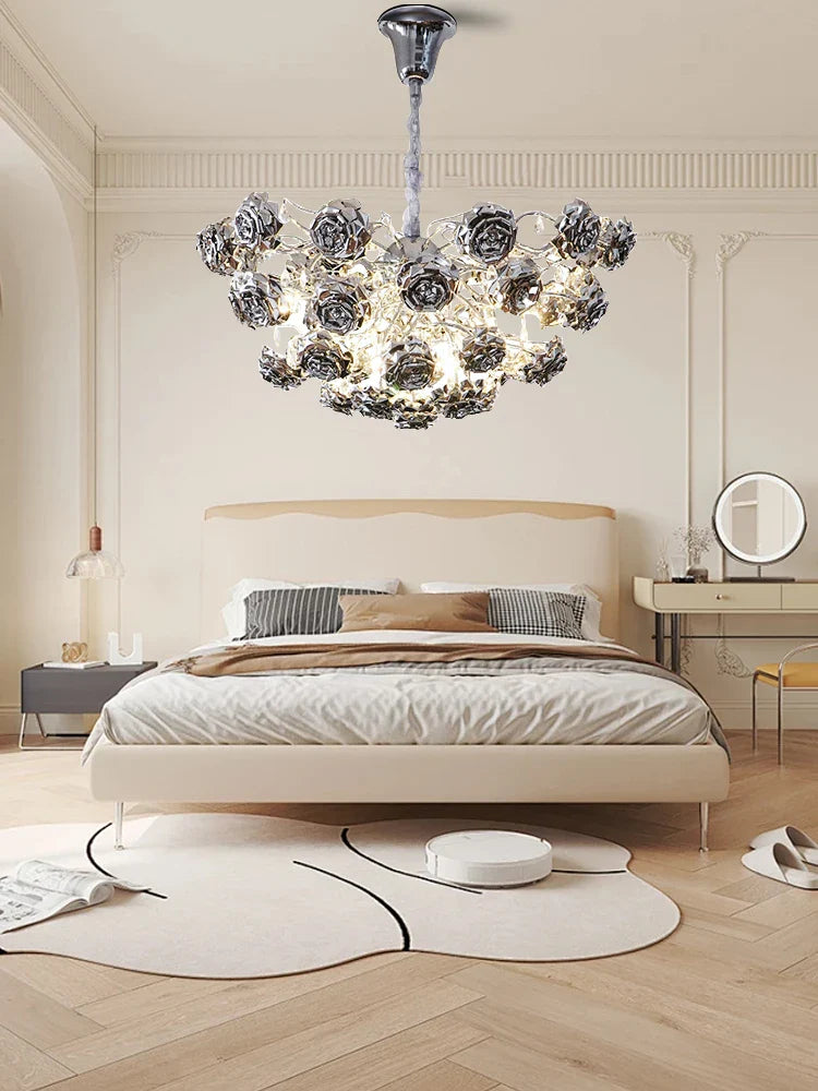 Afralia™ Stainless Steel Rose Chandelier: Luxury Chrome Ceiling Light for Hotel Villa Decor