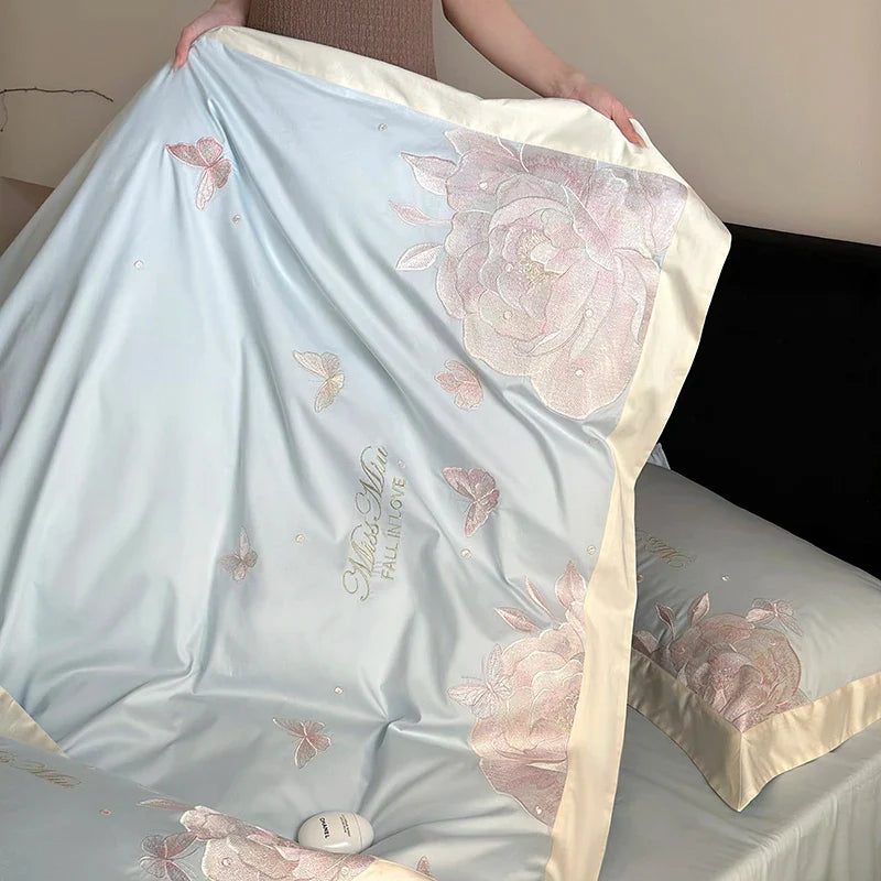 Afralia™ 1000TC Egyptian Cotton Butterfly Flowers Embroidery Bedding Set