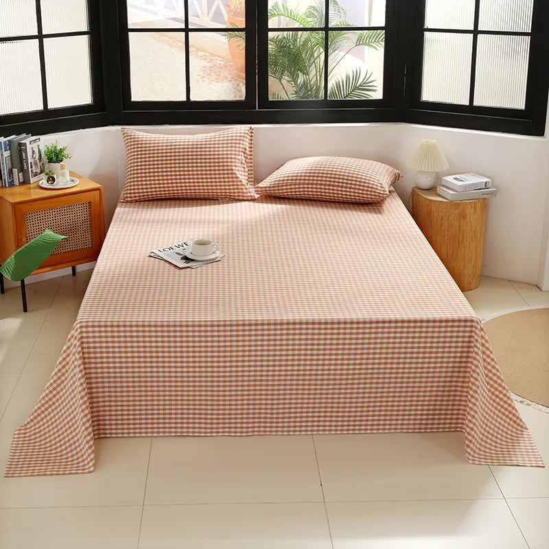 Afralia™ Soft Cotton Single Bed Sheet with Breathable Stripe Plaid
