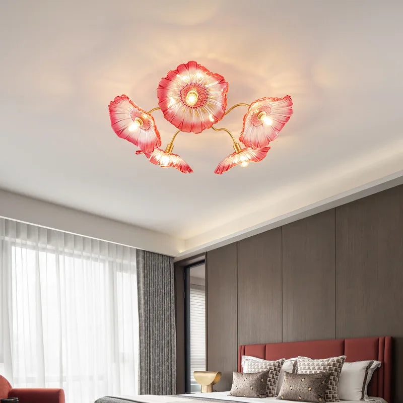 Afralia™ Lotus Leaf Glass Ceiling Chandelier with E14 Bulb