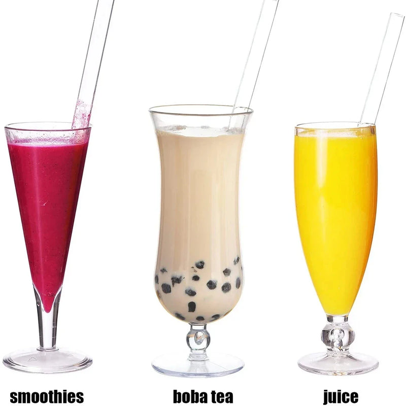 Afralia™ Clear Glass Smoothie Straws 4-Pack, 12mm Wide for Boba Bubble Tea & Milkshakes