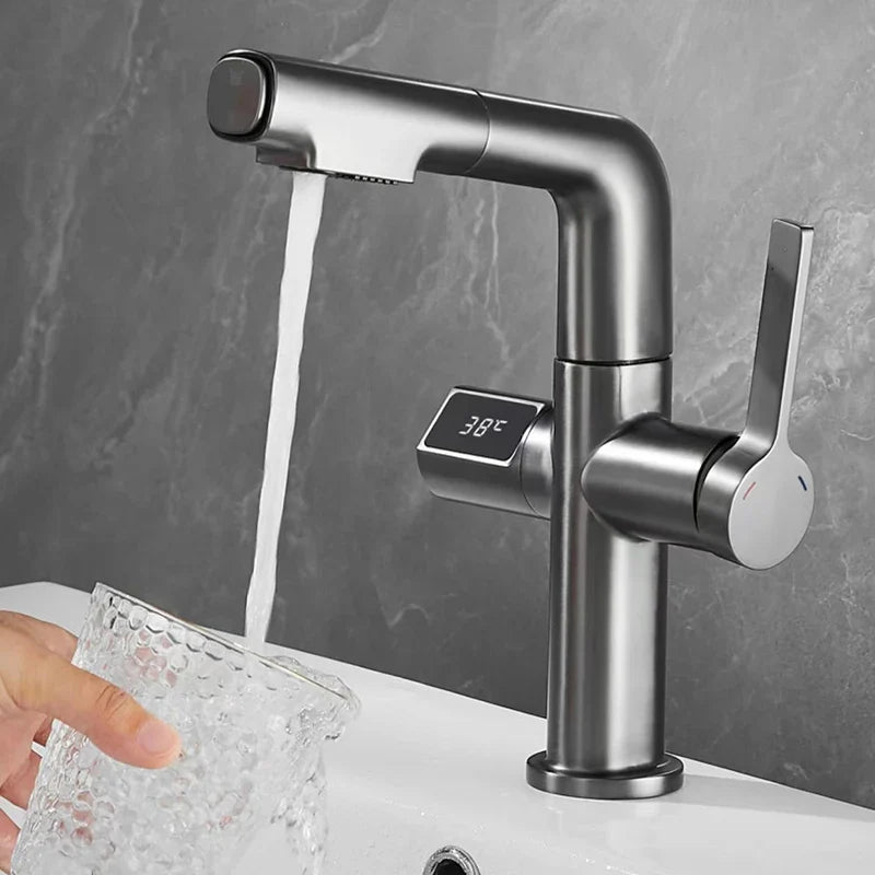 Afralia™ Brass Basin Faucet Set with Digital Display and Pull Out Function