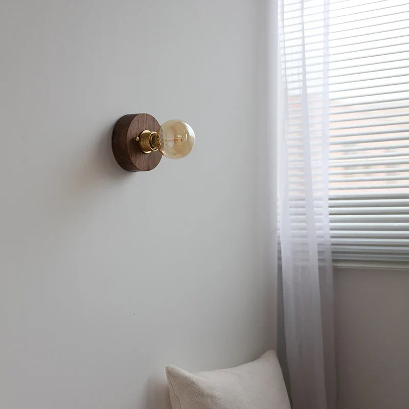 Afralia™ Vintage LED Wall Lamp Wood & Copper Pull Chain Switch, Japanese Style