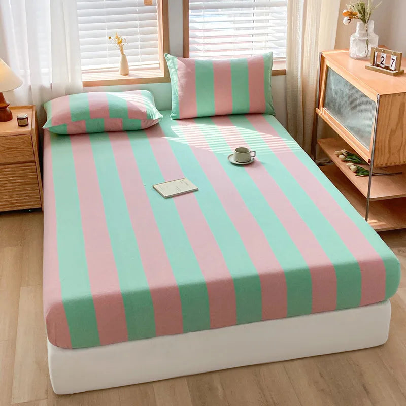 Afralia™ Cotton Stripe Fitted Sheet- Single Cozy Mattress Cover with Elastic Band