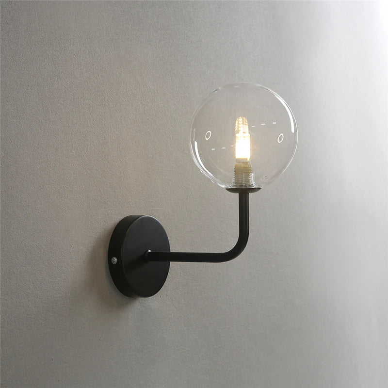 Afralia™ Glass Ball Metal Bend Wall Lamp for Living Room Bedroom, Nordic Retro Design