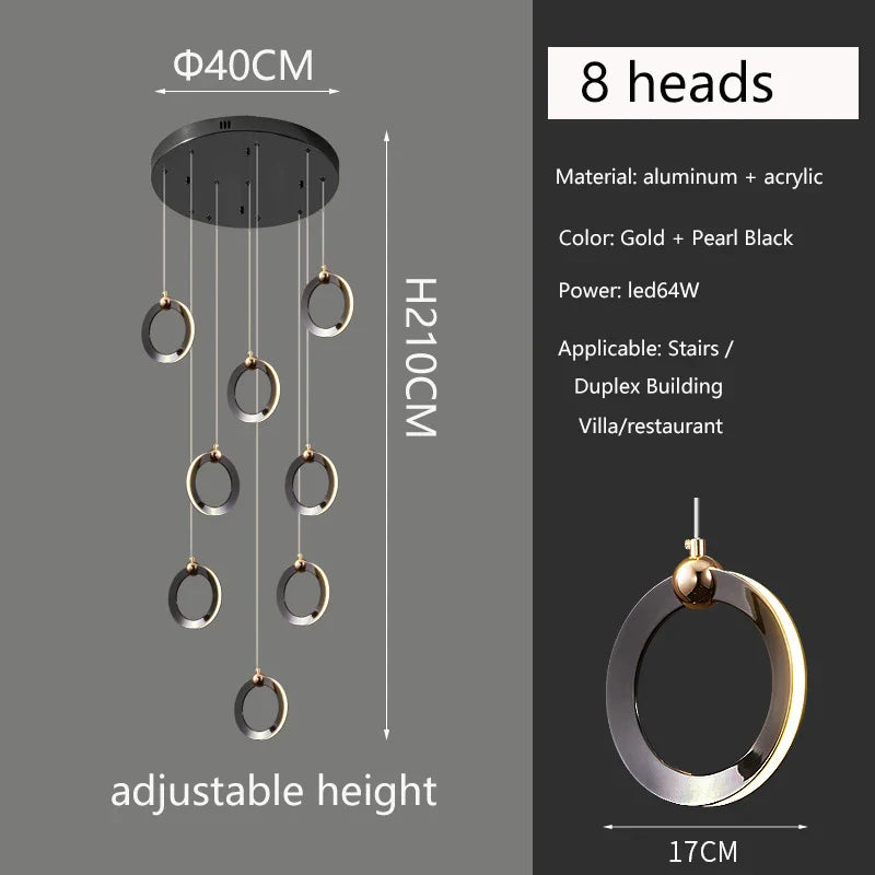 Afralia™ Modern Black Gold Chandelier for Loft Living Room - Luxury Minimalist Lighting