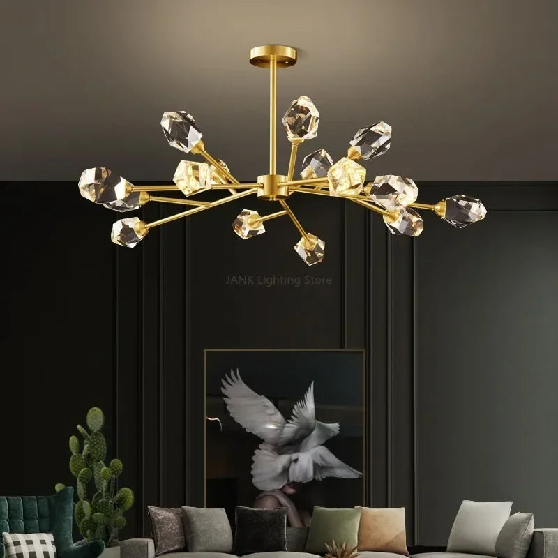 Afralia™ Modern Gold Black Crystal Chandelier LED Light