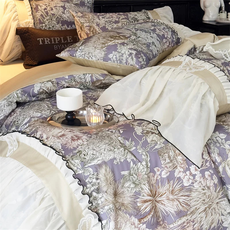 Afralia™ Exquisite Lace Ruffle Butterfly Egyptian Cotton Bedding Set