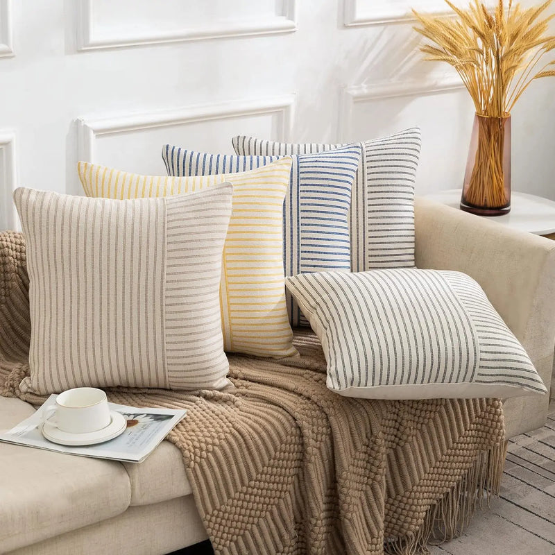 Afralia™ Modern Striped Linen Pillow Covers 18x18 Square for Sofa Home Decor