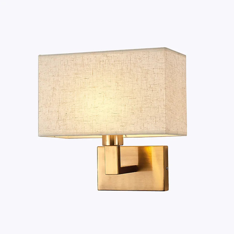 Afralia™ Fabric Lampshade Wall Lamp with LED Spotlights – Gold Black Indoor Sconces for Bedroom