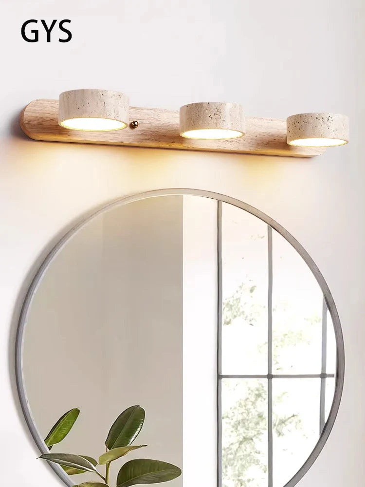 Afralia™ Japanese Retro Stone Wall Mirror Light for Bathroom and Dressing Table