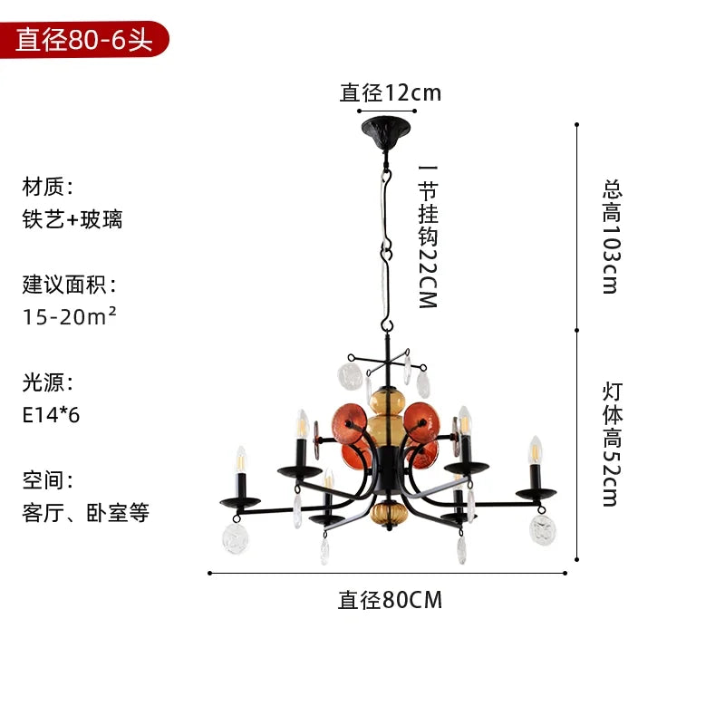 Afralia™ Medieval Symphony Glass Iron Pendant Lights LED E14 for Living Room, Bedroom, Bar