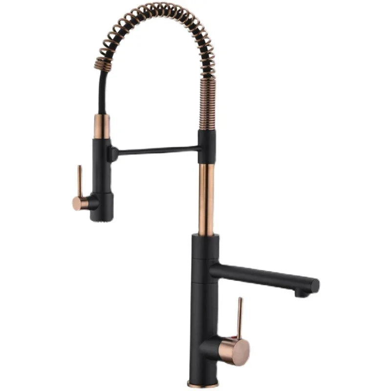 Afralia™ Brushed Gold Kitchen Faucet with Pull Down Black Spring Spout - Hot Cold Mixer