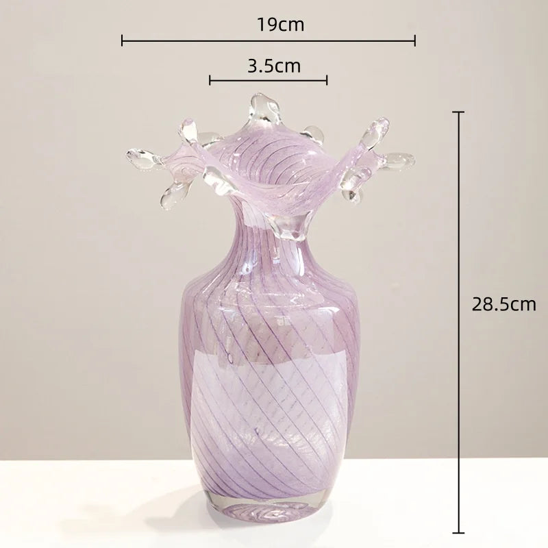 Afralia™ Purple Wavy Pleats Glass Vase - Home Decor Flower Arrangement Accessories