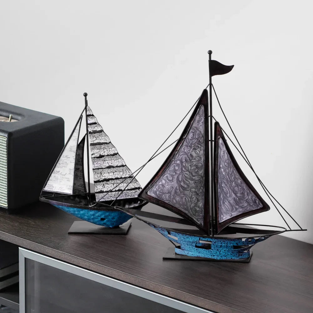 Afralia™ Retro Sailboat Handicrafts: Realistic Handmade Tabletop Boat Statue for Home Decoration