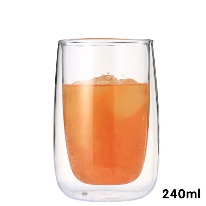 Afralia™ Home Double Bottom Glass Tumbler Cup Set for Wine Whiskey Coffee Juice