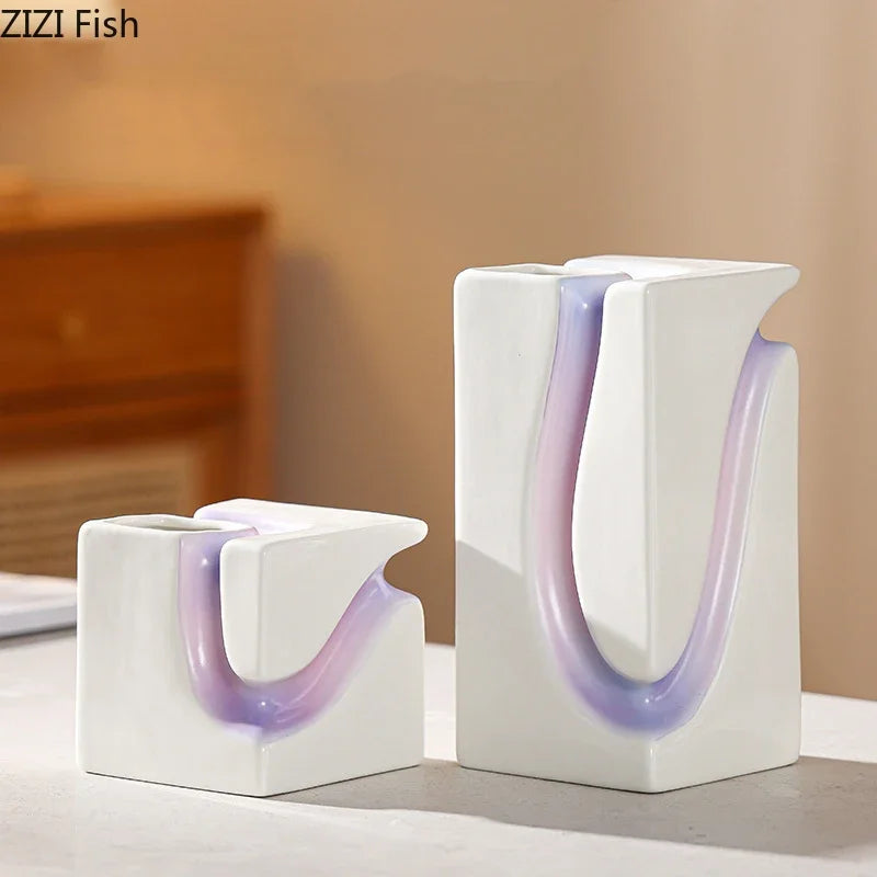 Afralia™ Geometric Blocks Vase: Gradient Color Desk Decoration with Artificial Flowers