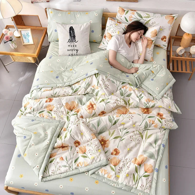 Afralia™ Multi Floral Patchwork Cooling Blanket: Skin-friendly Air-Conditioner Quilt with Washed Cotton