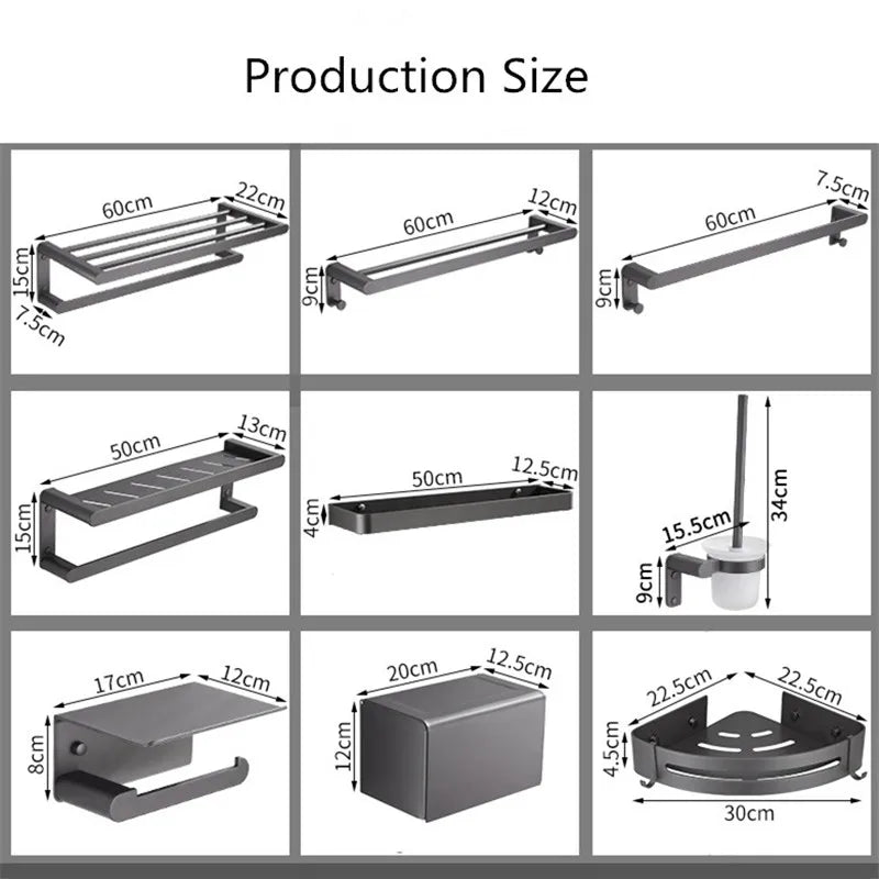 Afralia™ Bathroom Hardware Set: Towel Rack, Shelf, Paper Holder, Towel Holder, Toilet Brush Holder