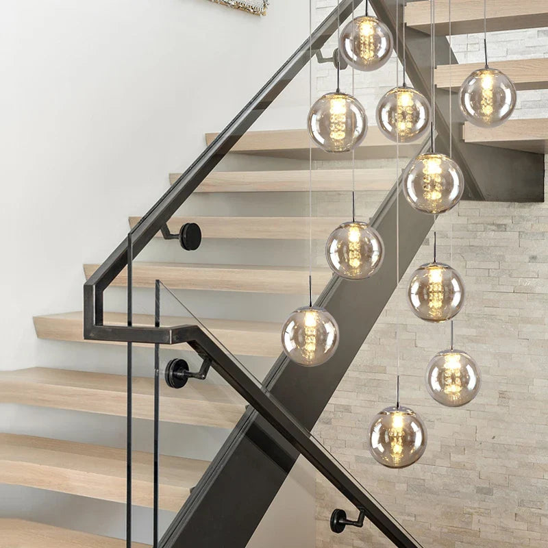 Afralia™ Modern Glass Ball Chandelier Spiral Light for Living Room, Staircase, Hotel, Villa