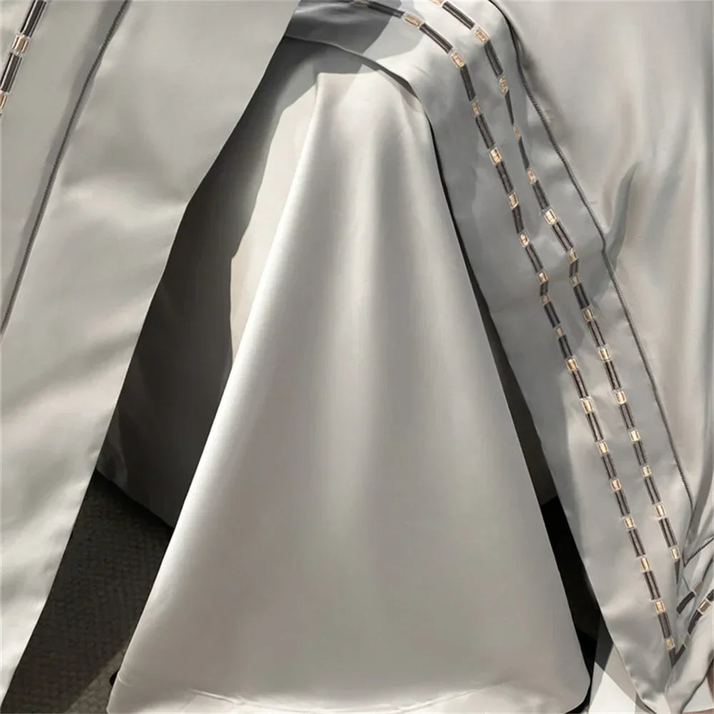Afralia™ Nordic Silver Grey Embroidery 1000TC Egyptian Cotton Bedding Set - Queen King Size