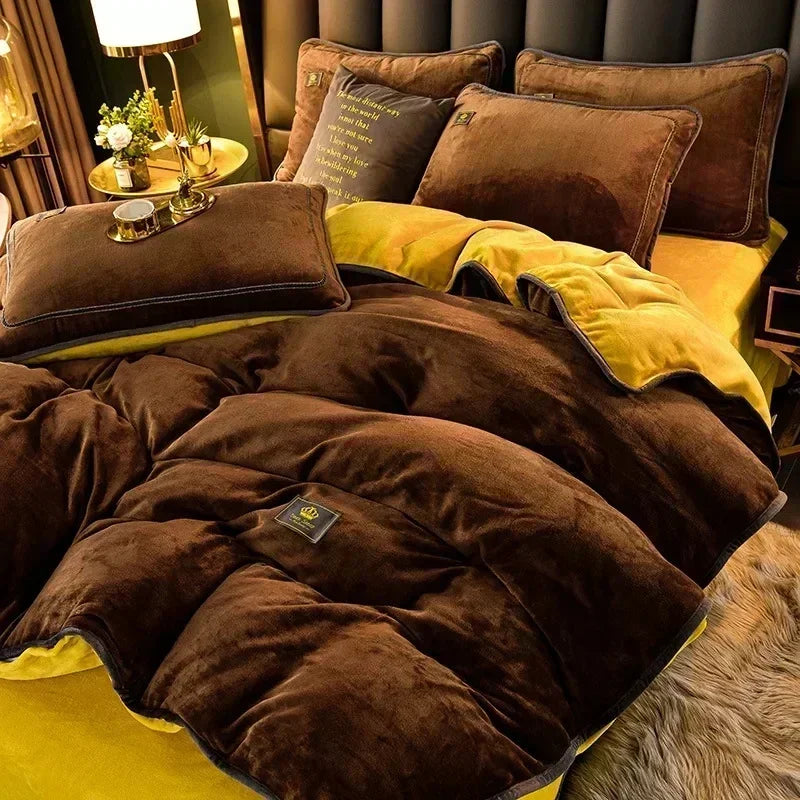 Afralia™ Plush Milk Velvet King Bedding Set for Winter Warmth