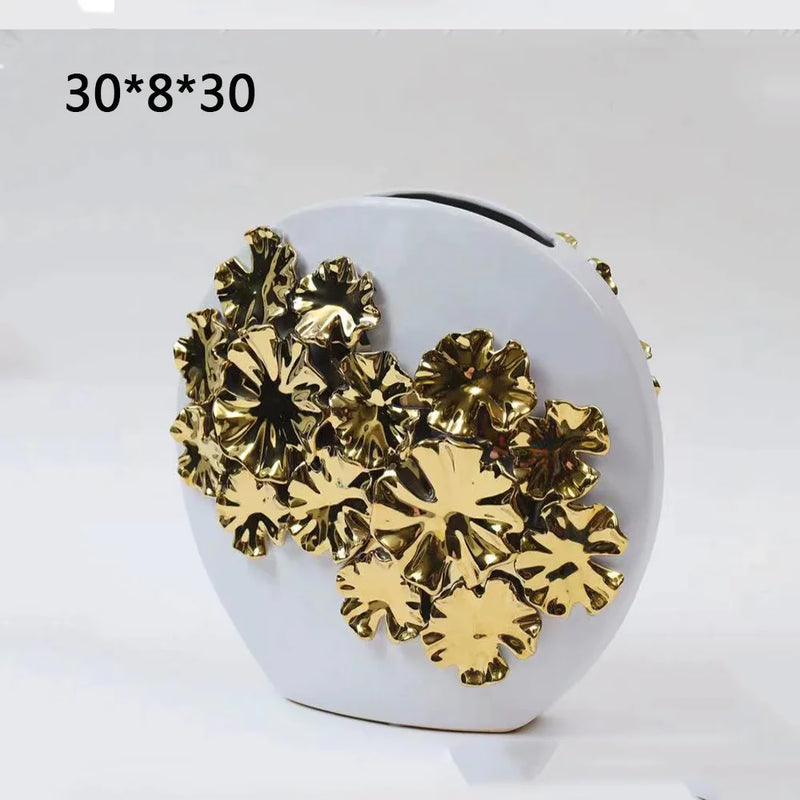 Afralia™ Gold Embossed Flower Ceramic Vase for Home Decoration and Floral Arrangements