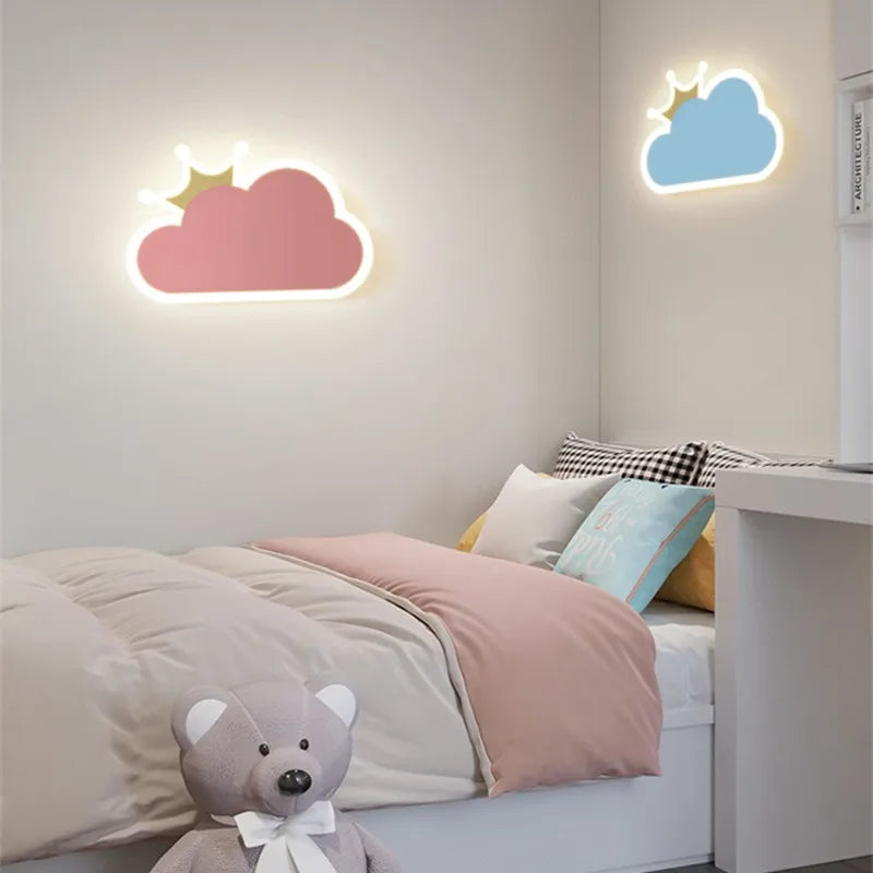 Afralia™ Kids Cloud Crown Wall Lamp - Nordic Style Bedroom Bedside Light