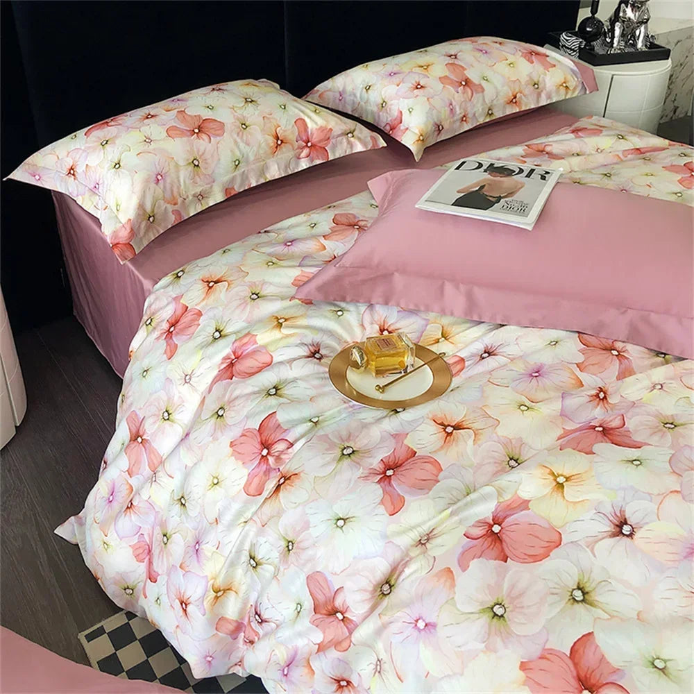 Afralia™ Colorful Egyptian Cotton Bedding Set: Sheet, Pillowcase, Duvet Cover - Queen King Full Size