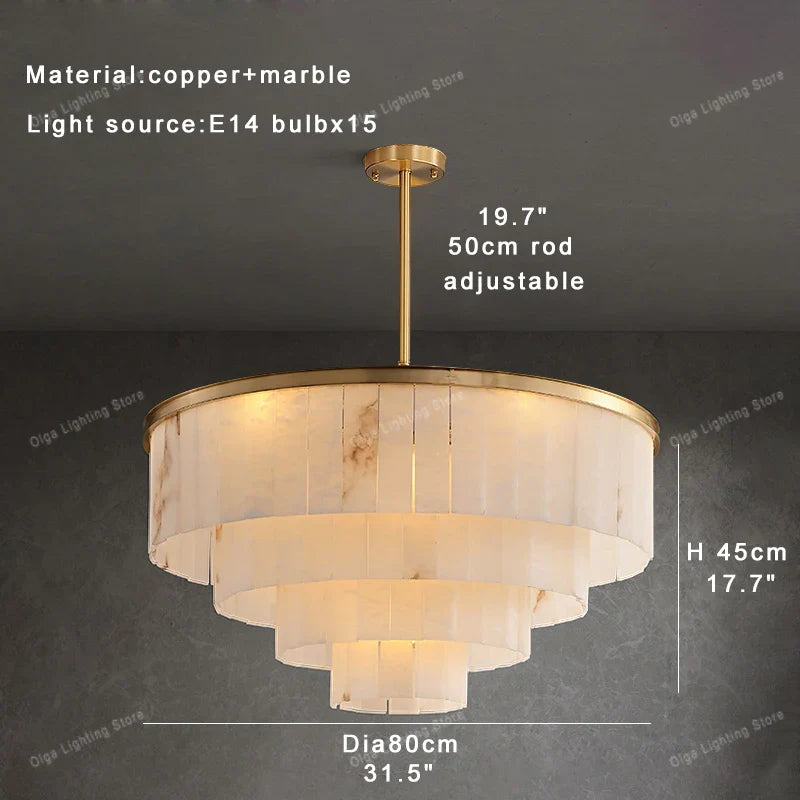 Afralia™ Marble Ceiling Chandelier Dimmable Round Vintage Hanging Lamp - 31" Luxe Dining Room Lighting