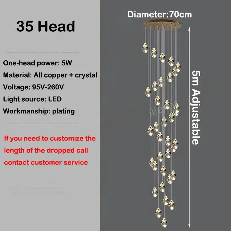 Afralia™ Crystal Chandelier Stair Light Modern Luxury Villa Pendant Fixture Home Decor