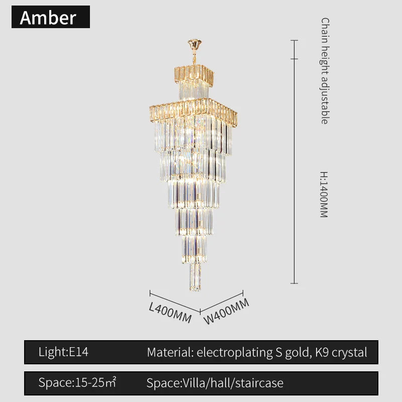 Afralia™ Crystal Chandelier: Duplex Villa Spiral Staircase Pendant Light