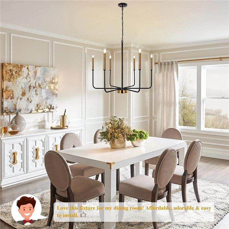 Afralia™ LED Gold & Black Candle Chandelier: Modern American Living Room Hanging Light