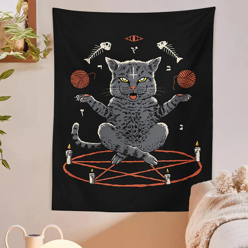 Afralia™ Cat Coven Tapestry Wall Hanging - Cool Black Witchcraft Decor for Living Room and Bedroom