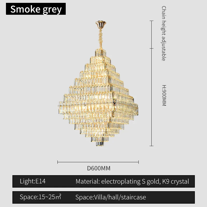 Afralia™ Square Pyramid Crystal Chandelier for Living Room & Hotel Lobby