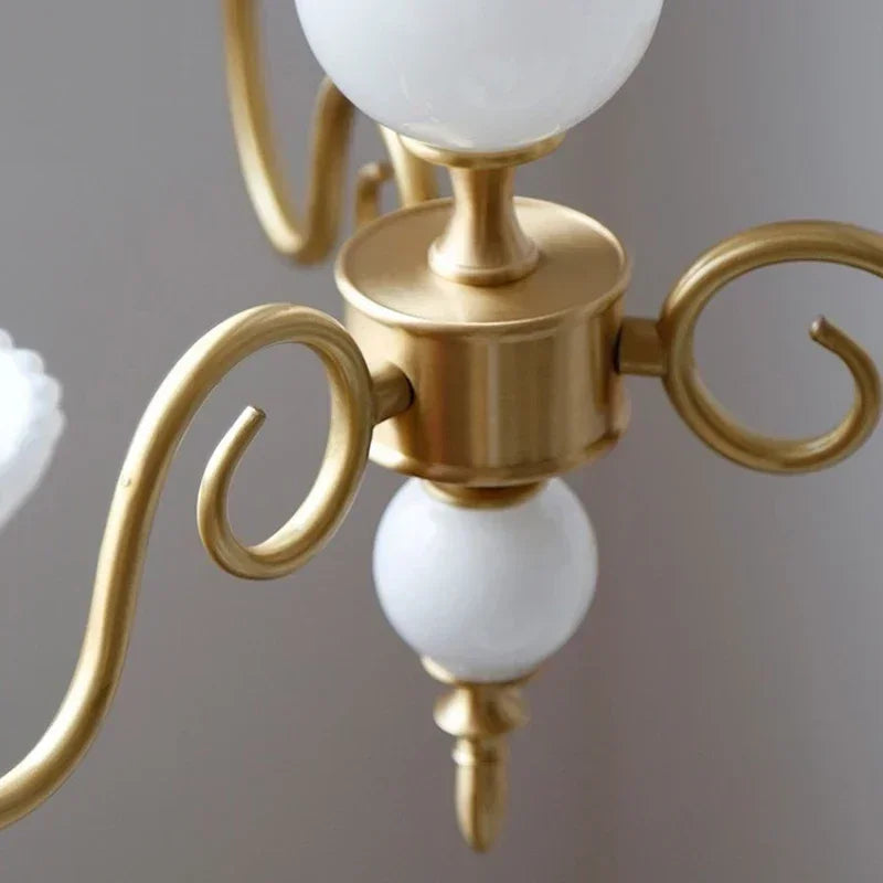 Afralia™ Cream White Led Chandeliers, Retro Copper Pendant Light for Home Decor