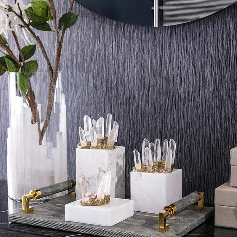 Afralia™ Crystal Stone Marble Entrance TV Cabinet Club Soft Decoration