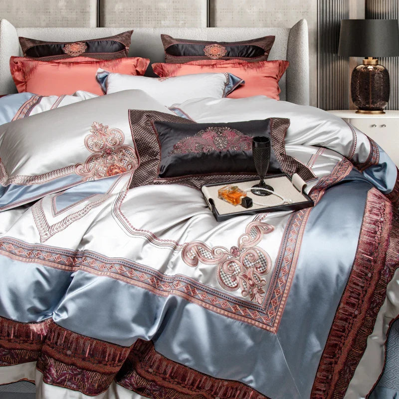 Afralia™ Palace Style Brocade Embroidery Bedding Set with Silky Duvet & Sheet