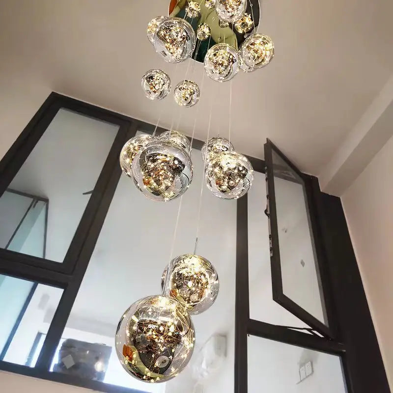 Afralia™ Glass Ball Spiral Chandelier for Modern Staircase & Dining Table LED Ceiling Light