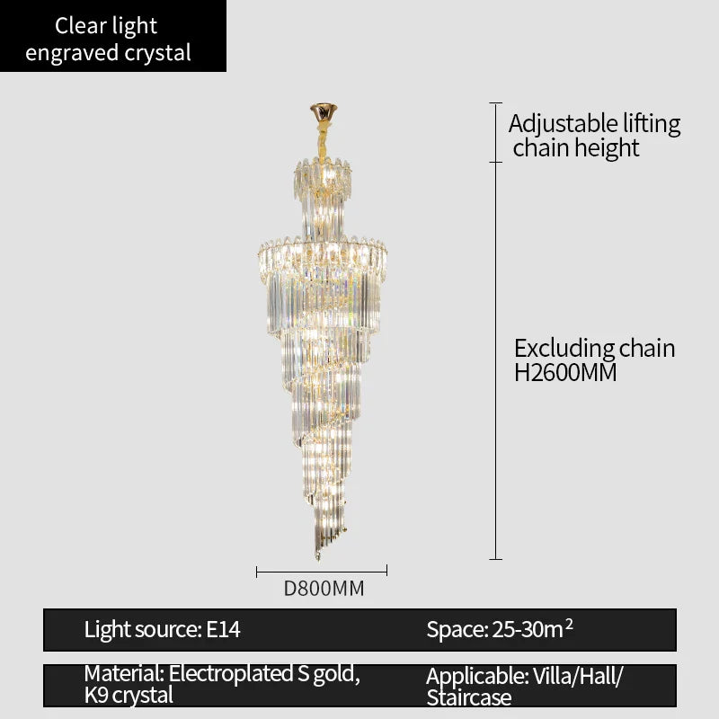 Afralia™ Crystal Chandelier: Luxe Stairwell Lighting for Duplex Villa, Loft, or Living Room