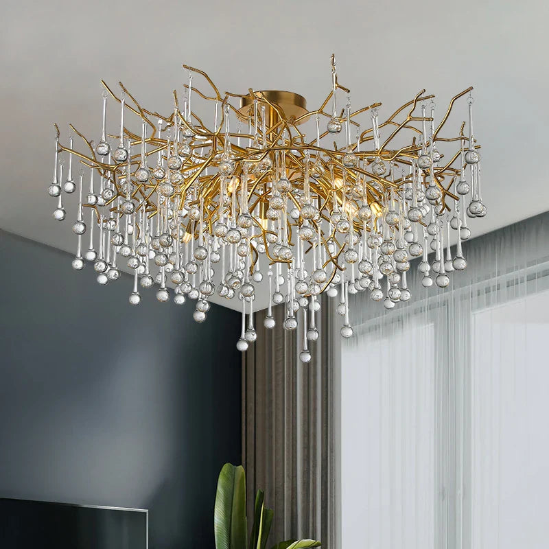 Afralia™ Gold Tree Branch Chandelier for Dining Room